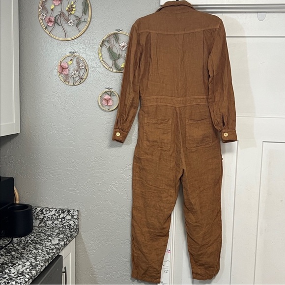 MATE THE LABEL LINEN SEDONA TAN LONG SLEEVE BUTTON UP JUMPSUIT SIZE SMALL - Picture 3 of 16